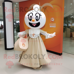 Beige Mandarin mascot costume character dressed with a Circle Skirt and Tote bags