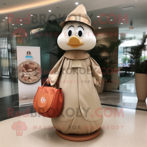 Beige Mandarin mascot costume character dressed with a Circle Skirt and Tote bags