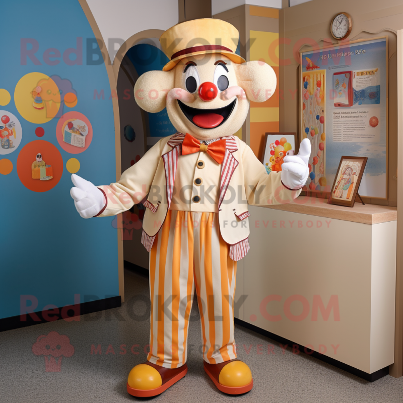 Cream Clown mascot costume character dressed with a Henley Tee and Pocket squares