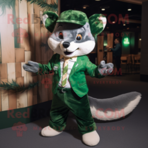 Forest Green Marten mascot costume character dressed with a Playsuit and Bow ties