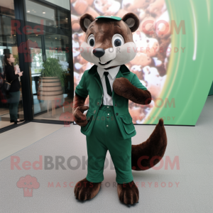 Forest Green Marten mascot costume character dressed with a Playsuit and Bow ties