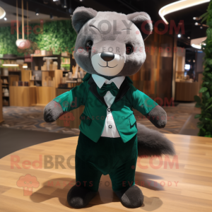 Forest Green Marten mascot costume character dressed with a Playsuit and Bow ties