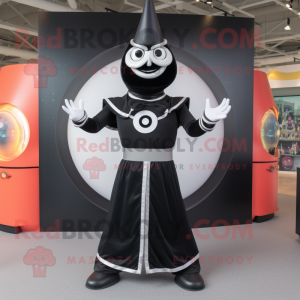 Black Ring Master mascot costume character dressed with a Cover-up and Belts