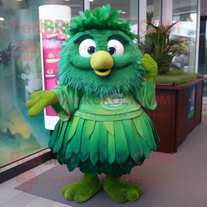 Forest Green Ceviche mascot costume character dressed with a Pleated Skirt and Digital watches