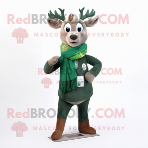 Forest Green Deer mascot costume character dressed with a Jeans and Scarves