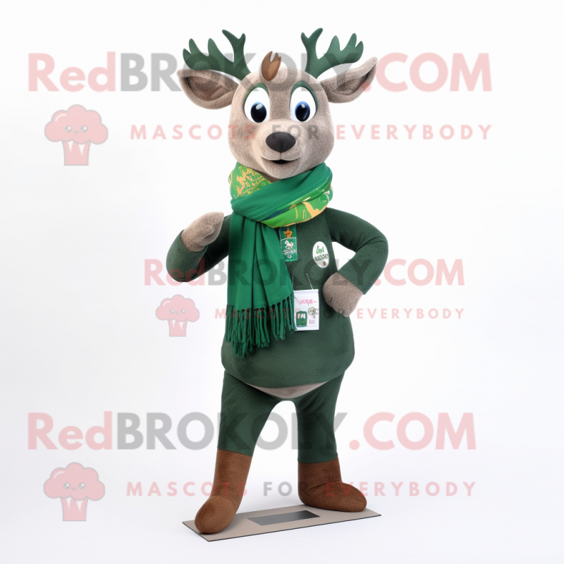 Forest Green Deer mascot costume character dressed with a Jeans and Scarves Forest Green Deer mascot costume character dressed with a Jeans and Scarves