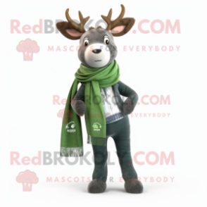 Forest Green Deer mascot costume character dressed with a Jeans and Scarves