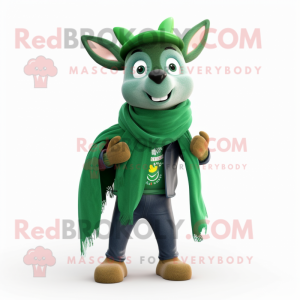 Forest Green Deer mascot costume character dressed with a Jeans and Scarves