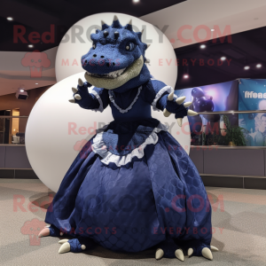 Navy Ankylosaurus mascot costume character dressed with a Ball Gown and Beanies