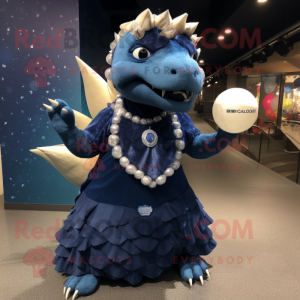Navy Ankylosaurus mascot costume character dressed with a Ball Gown and Beanies
