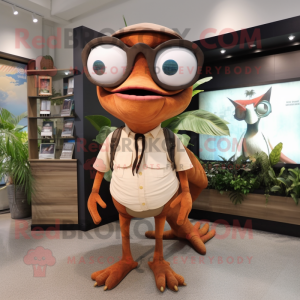 Rust Dimorphodon mascot costume character dressed with a Romper and Eyeglasses