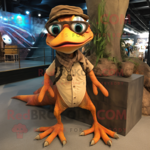 Rust Dimorphodon mascot costume character dressed with a Romper and Eyeglasses