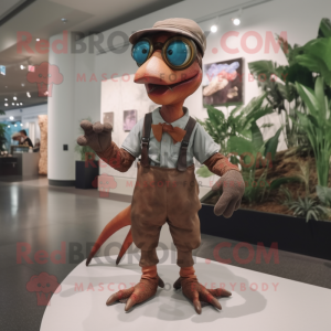 Rust Dimorphodon mascot costume character dressed with a Romper and Eyeglasses