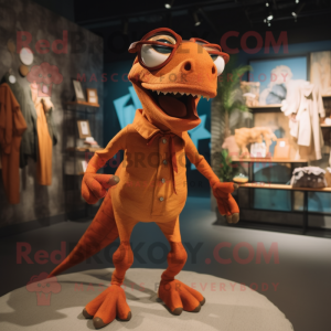 Rust Dimorphodon mascot costume character dressed with a Romper and Eyeglasses