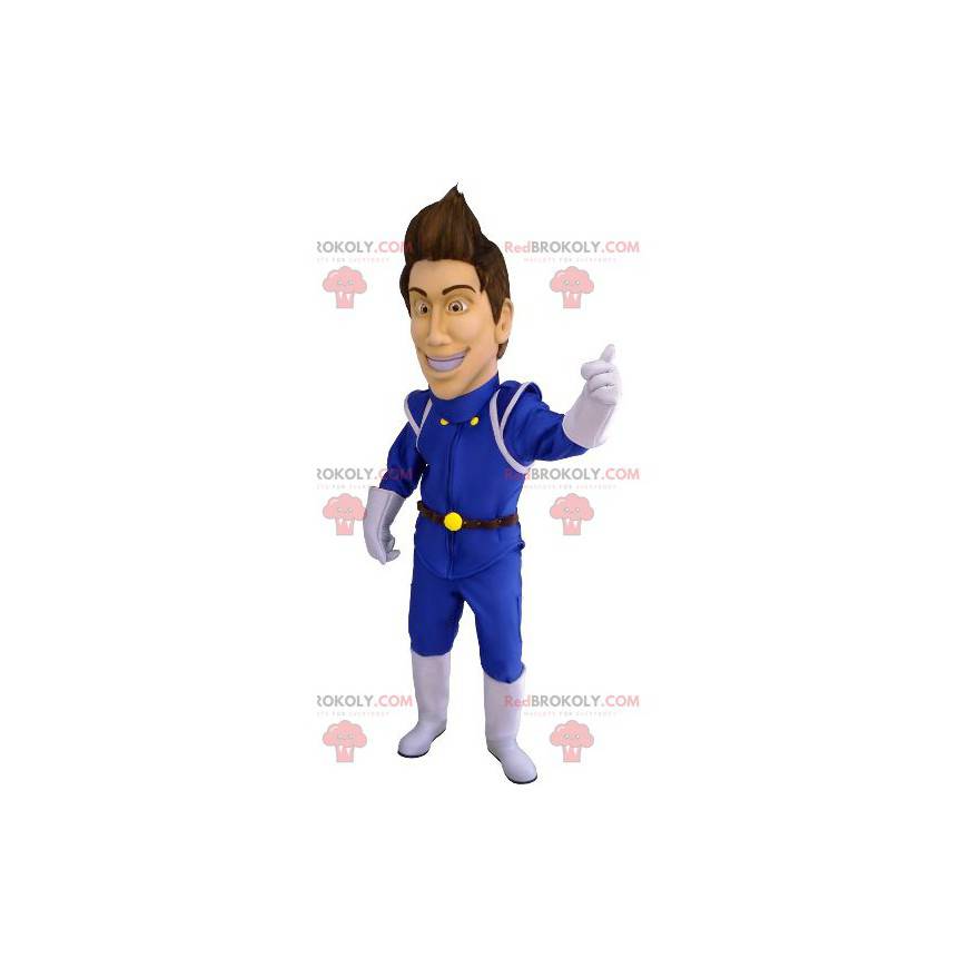 Man mascot in blue futuristic suit - Redbrokoly.com