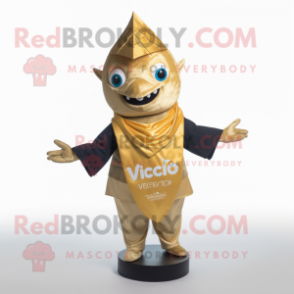Gold Ceviche mascot costume character dressed with a V-Neck Tee and Wraps