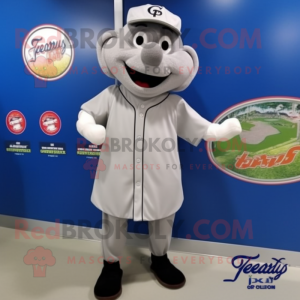 Gray Baseball Glove mascot costume character dressed with a Dress Shirt and Shawl pins