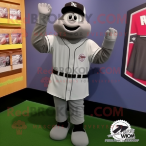 Gray Baseball Glove mascot costume character dressed with a Dress Shirt and Shawl pins