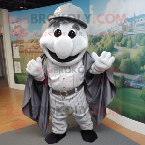 Gray Baseball Glove mascot costume character dressed with a Dress Shirt and Shawl pins