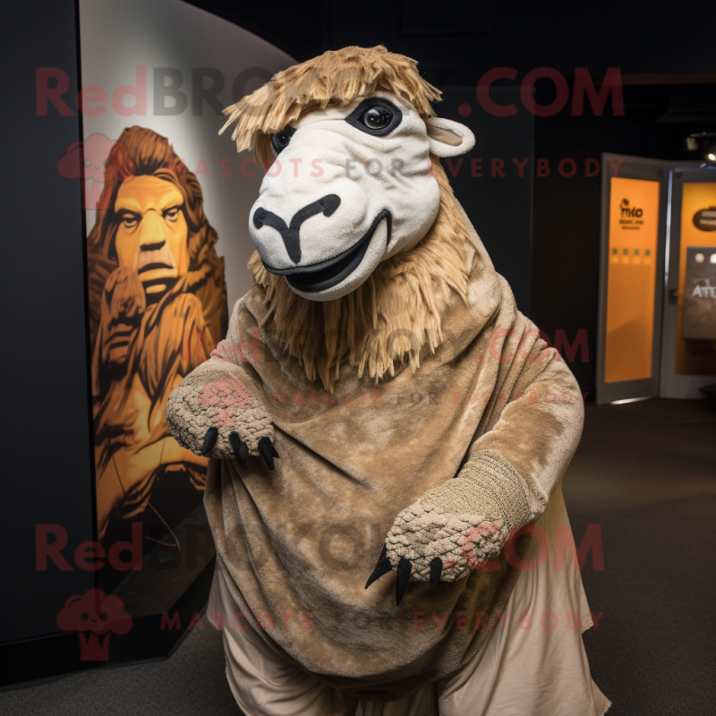 Tan Camel mascot costume character dressed with a Graphic Tee and Shawls Tan Camel mascot costume character dressed with a Graphic Tee and Shawls