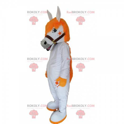 Mascotte de cheval blanc avec une magnifique crinière orange -