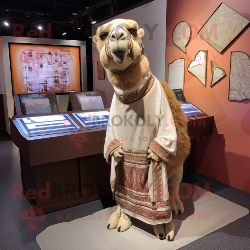 Tan Camel mascot costume character dressed with a Graphic Tee and Shawls