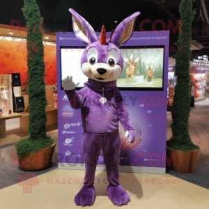 Purple Roe Deer mascot costume character dressed with a Shorts and Wraps