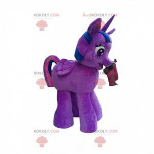 Mascote unicórnio roxo e azul - Redbrokoly.com