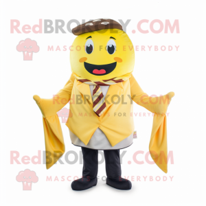 Lemon Yellow Hamburger mascot costume character dressed with a Blazer and Scarf clips