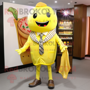 Lemon Yellow Hamburger mascot costume character dressed with a Blazer and Scarf clips