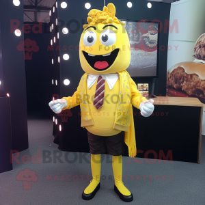 Lemon Yellow Hamburger mascot costume character dressed with a Blazer and Scarf clips