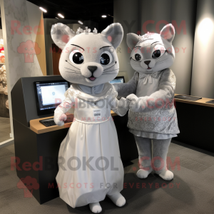Silver Cat mascot costume character dressed with a Wedding Dress and Wallets