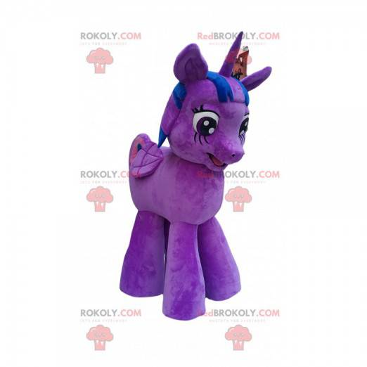 Mascote unicórnio roxo e azul - Redbrokoly.com