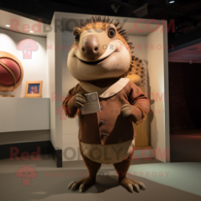 Brown Armadillo mascot costume character dressed with a Henley Tee and Cufflinks