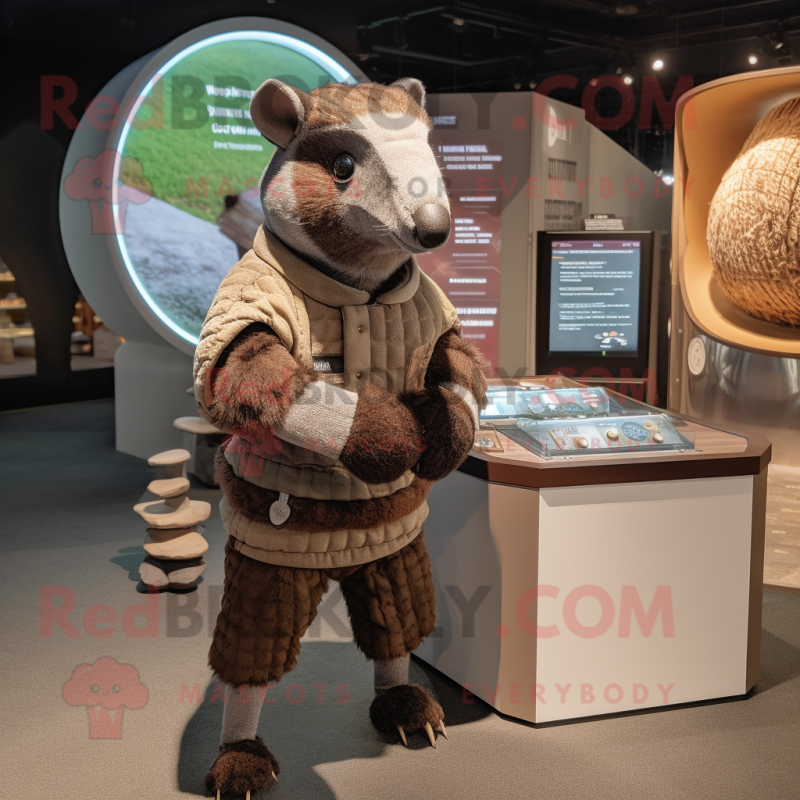 Brown Armadillo mascot costume character dressed with a Henley Tee and Cufflinks