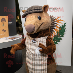 Brown Armadillo mascot costume character dressed with a Henley Tee and Cufflinks