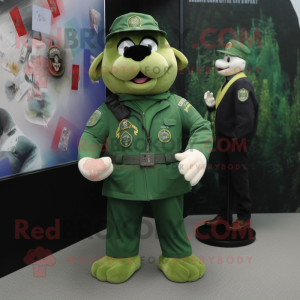 Green Navy Seal mascot costume character dressed with a Polo Tee and Keychains