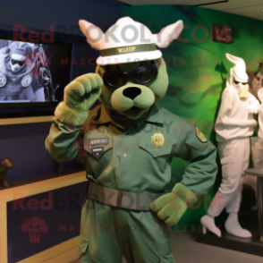 Green Navy Seal mascot costume character dressed with a Polo Tee and Keychains