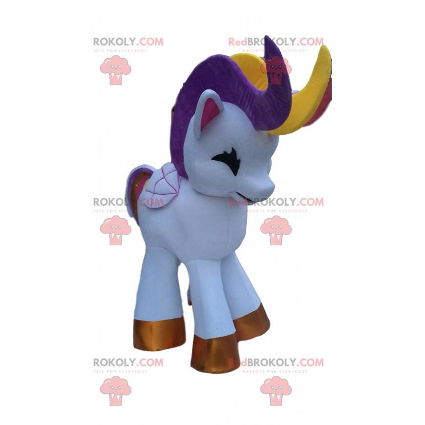 Weißes Einhornmaskottchen mit einer Regenbogenmähne - Weißes Einhornmaskottchen mit einer Regenbogenmähne -