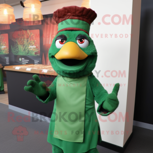 Forest Green Tandoori Chicken mascot costume character dressed with a Turtleneck and Caps