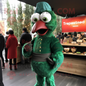Forest Green Tandoori Chicken mascot costume character dressed with a Turtleneck and Caps