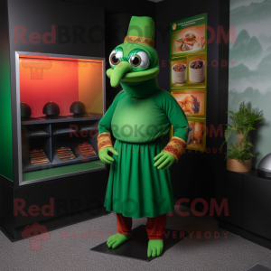 Forest Green Tandoori Chicken mascot costume character dressed with a Turtleneck and Caps