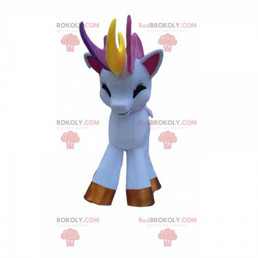 Mascota unicornio blanco con melena arcoíris - Redbrokoly.com