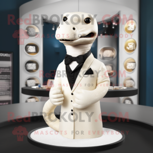 Cream Titanoboa mascot costume character dressed with a Tuxedo and Necklaces