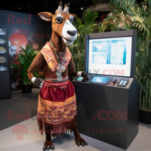 Brown Okapi mascot costume character dressed with a Dress and Digital watches