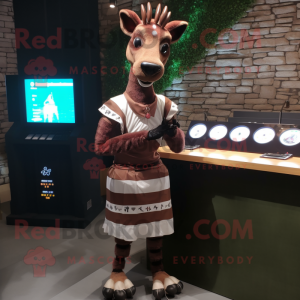 Brown Okapi mascot costume character dressed with a Dress and Digital watches