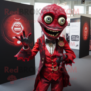 Red Undead mascot costume character dressed with a Waistcoat and Pocket squares