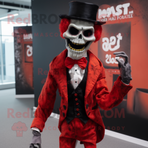 Red Undead mascot costume character dressed with a Waistcoat and Pocket squares