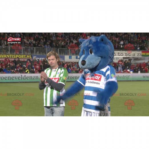 Blå björnmaskot i sportkläder - Redbrokoly.com