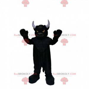 Velmi bestiální maskot černého býka s ohnivými očima -